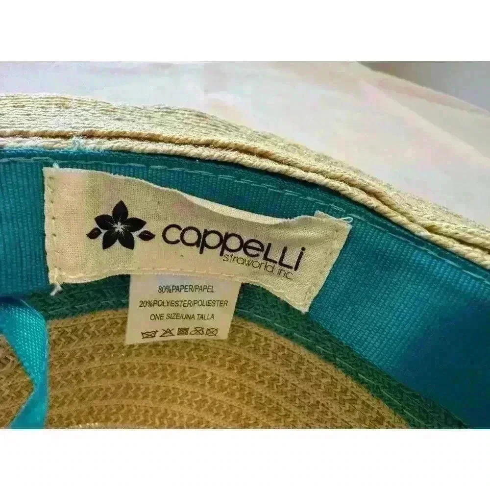 Cappelli Straworld Sun Hat 15” Turquoise Ribbon Band and Edging Flower Charm - Picture 5 of 6